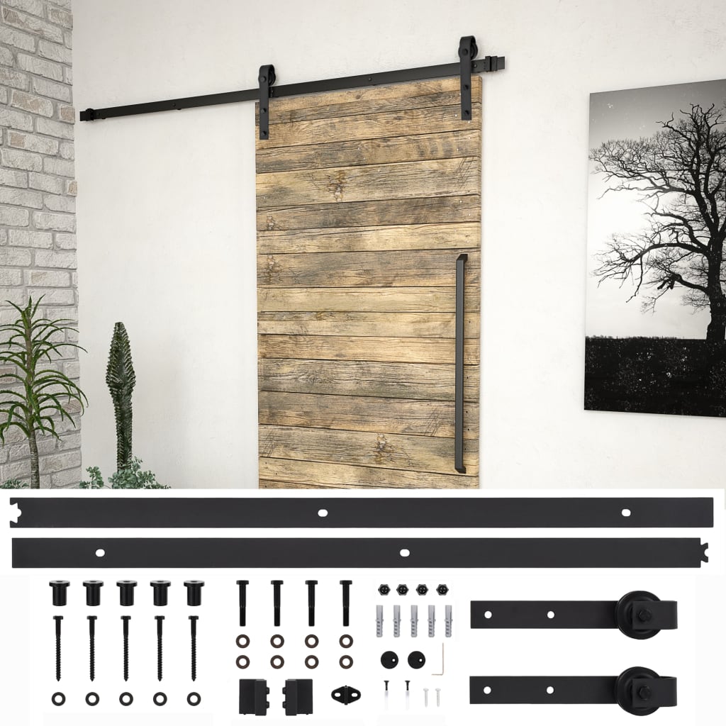 SKIEN Sliding Door Track Kit 200 cm Black Steel