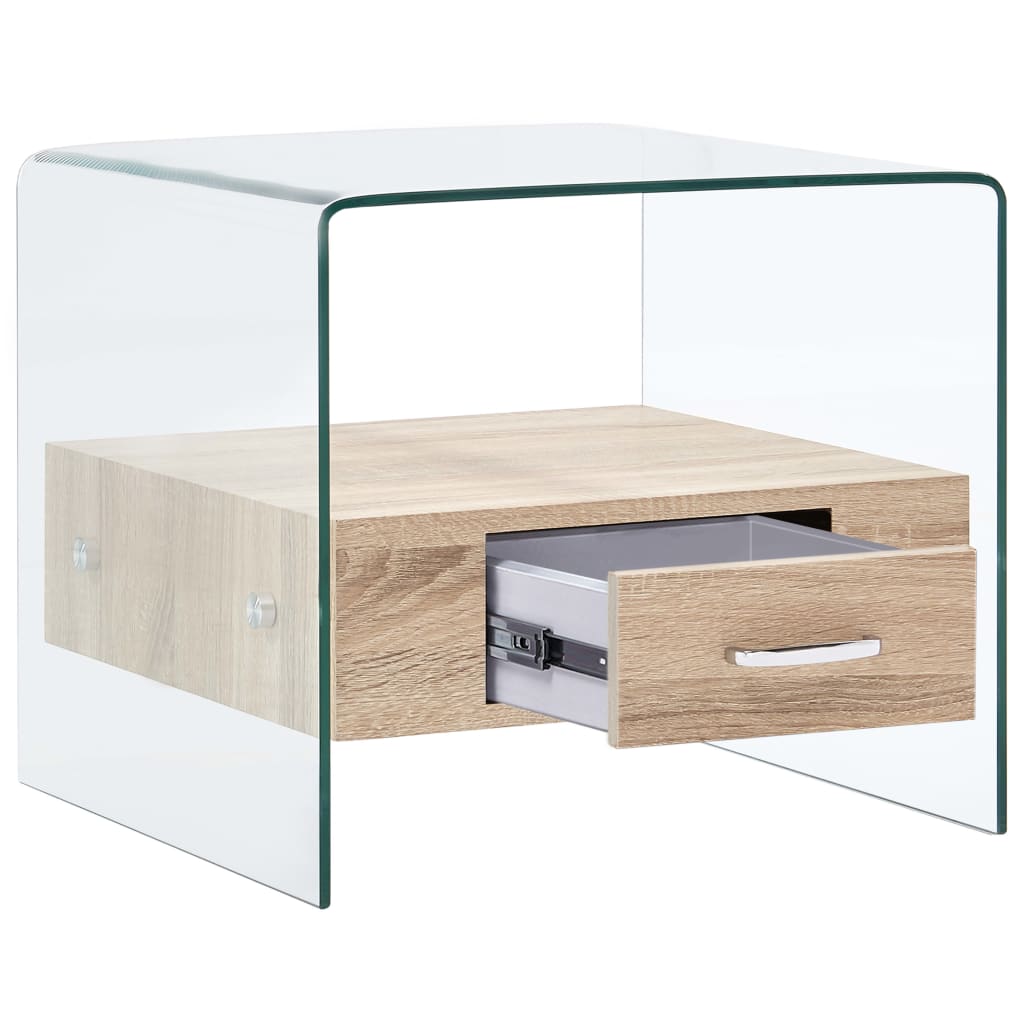 Tavolino da Salotto con Cassetto 50x50x45 cm in Vetro Temperato | homemem39