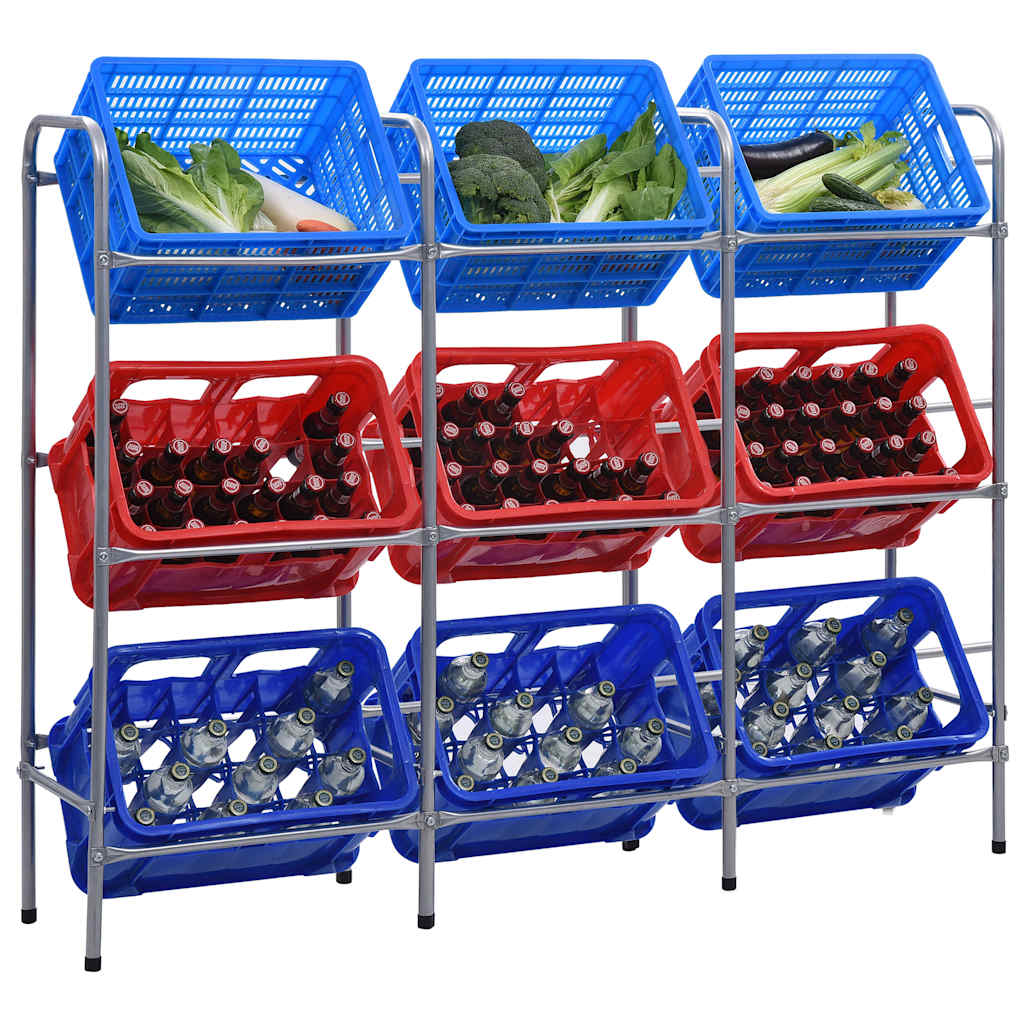 Supporto con Ripiani per 9 Casse Argento 145x33x116 cm Acciaio | homemem39