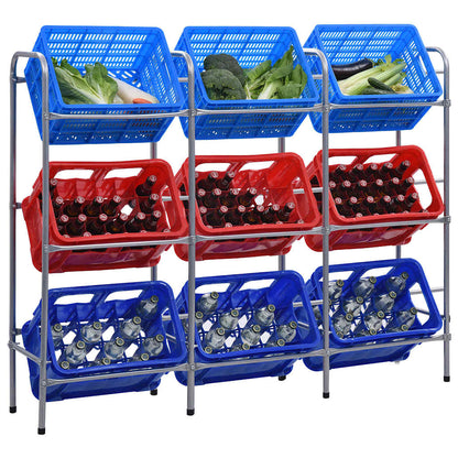 Supporto con Ripiani per 9 Casse Argento 145x33x116 cm Acciaio | homemem39