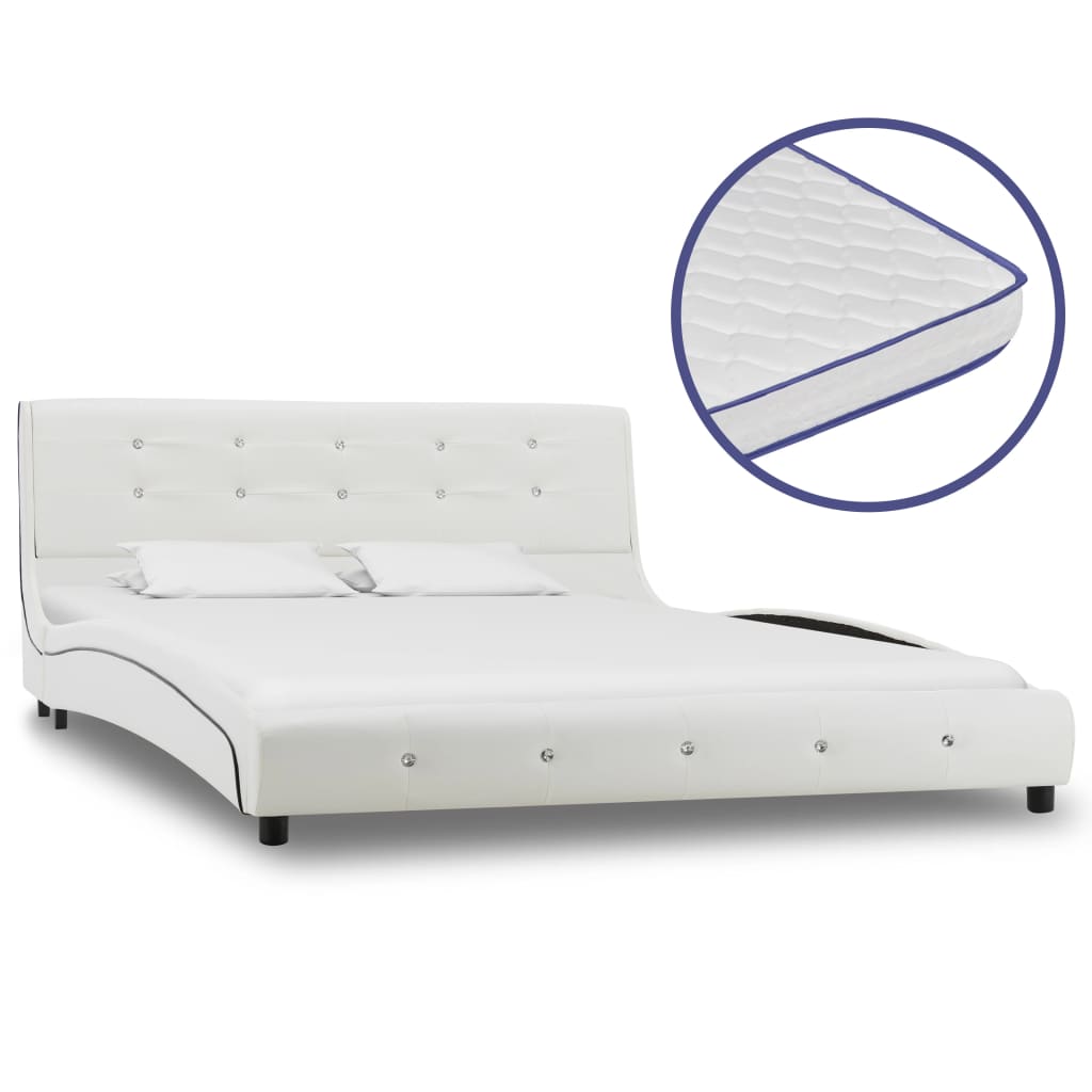 Letto con Materasso Memory Foam Bianco in Similpelle 140x200 cm - homemem39