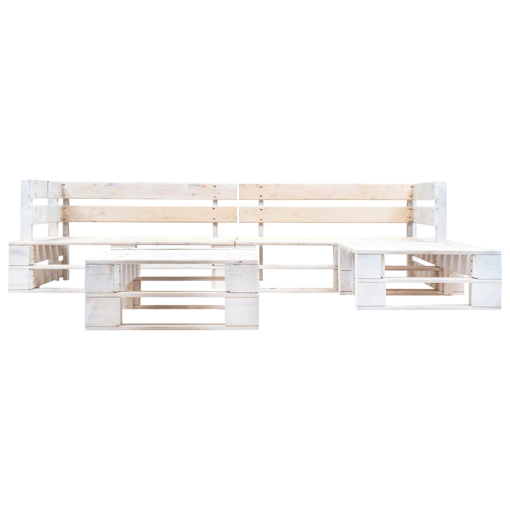 Set Divani da Giardino su Pallet 4 pz in Legno Bianco - homemem39