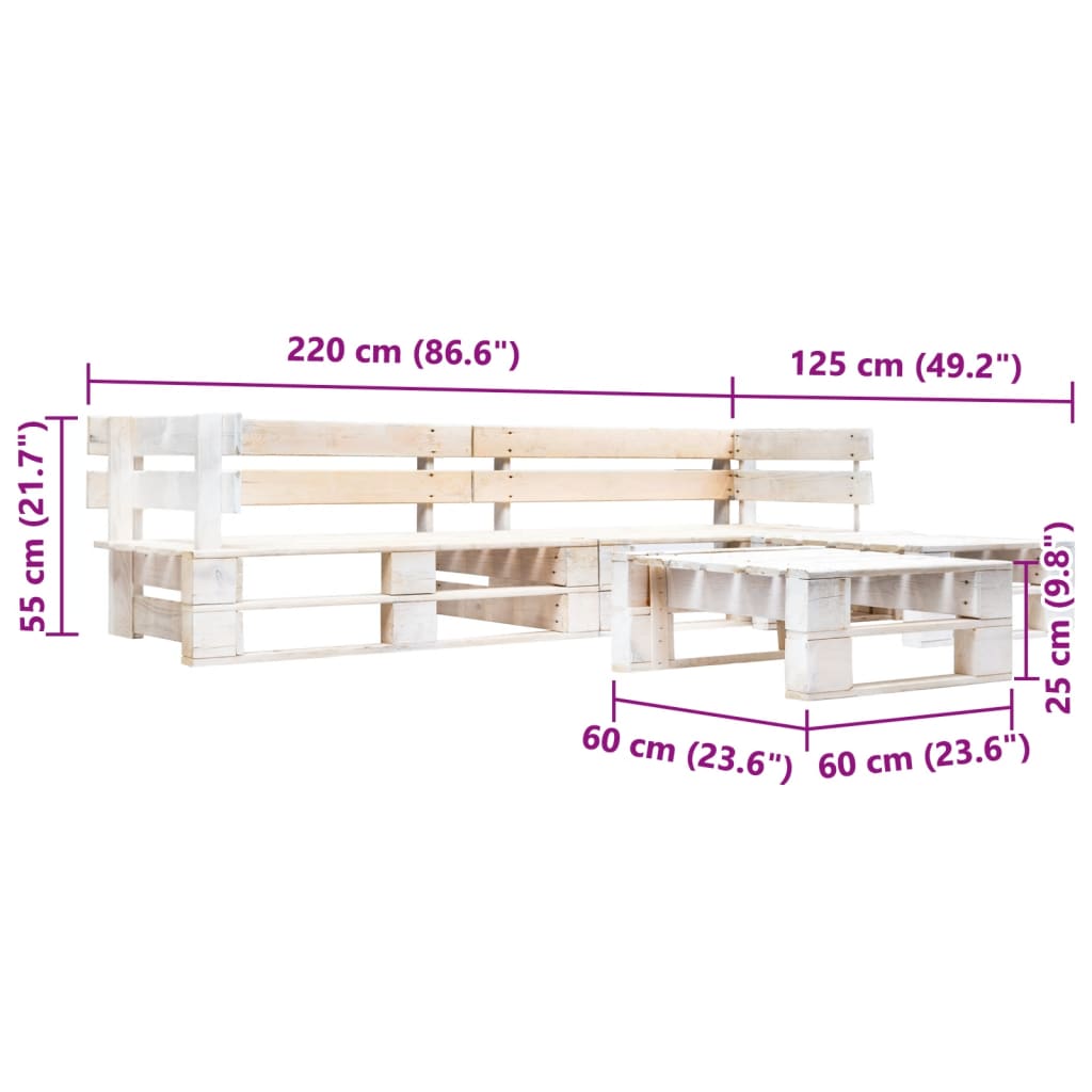 Set Divani da Giardino su Pallet 4 pz in Legno Bianco - homemem39