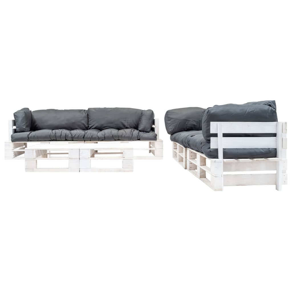 Set Divani da Giardino Pallet 6 pz con Cuscini Grigi in Legno | homemem39