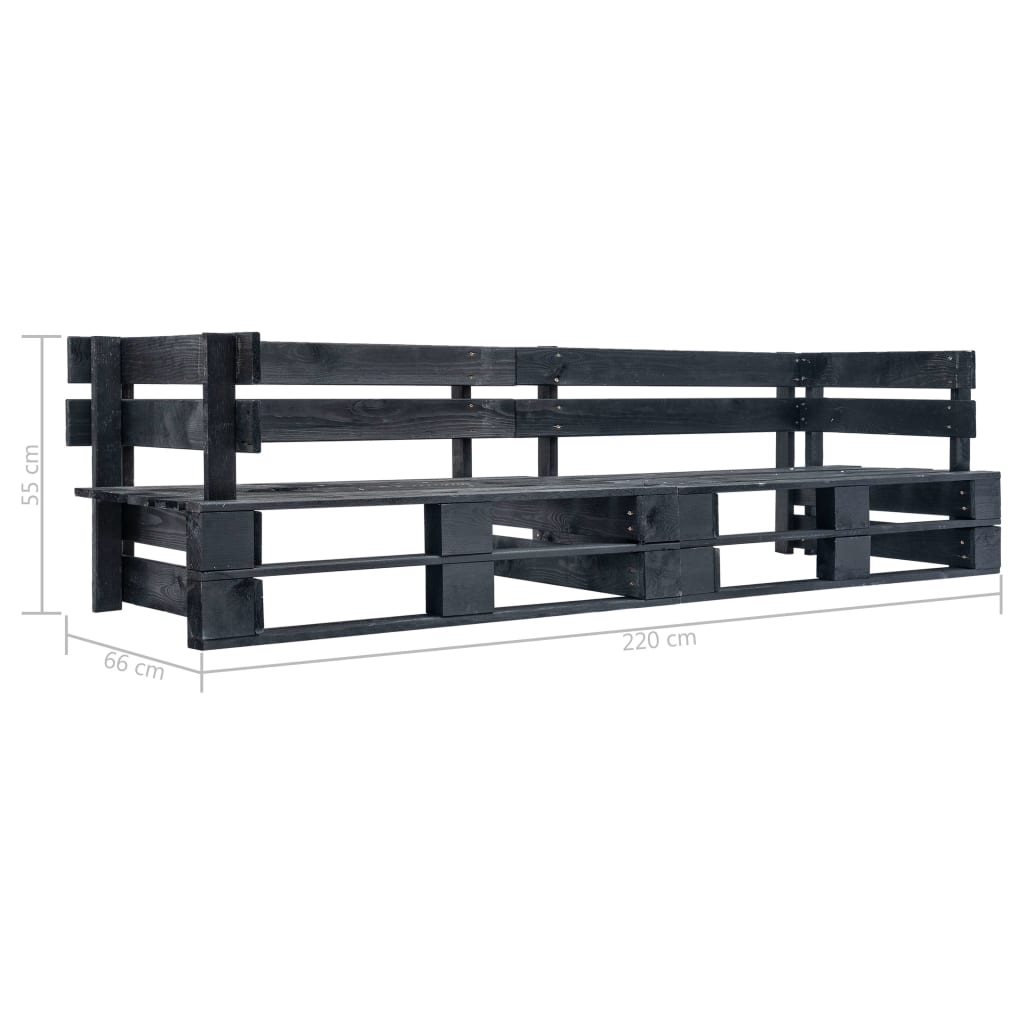 Divano da Giardino a 2 Posti su Pallet Nero in Legno | homemem39