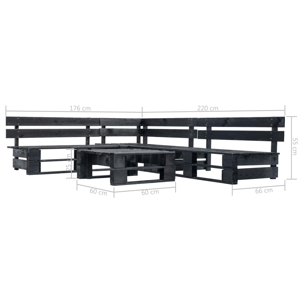 Divani da Giardino su Pallet 4 pz Neri in Legno | homemem39