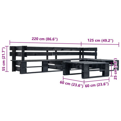 Divani da Giardino su Pallet 4 pz Neri in Legno | homemem39