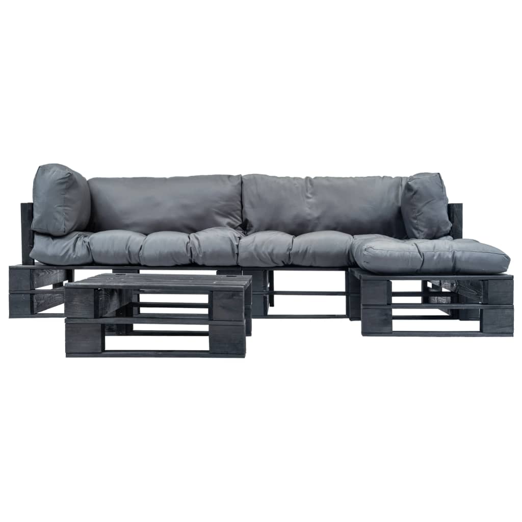 Set Divani da Giardino su Pallet 4 pz con Cuscini Grigi Legno | homemem39