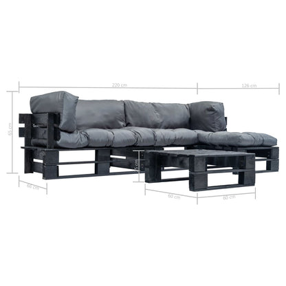 Set Divani da Giardino su Pallet 4 pz con Cuscini Grigi Legno | homemem39
