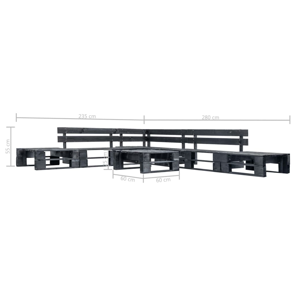 Divani da Giardino su Pallet 6 pz Neri in Legno | homemem39
