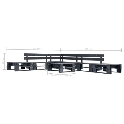 Divani da Giardino su Pallet 6 pz Neri in Legno | homemem39