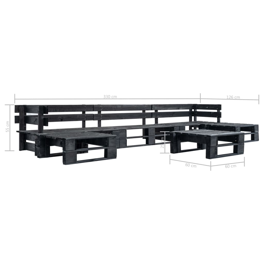 Set Divani da Giardino su Pallet 6 pz Nero in Legno | homemem39