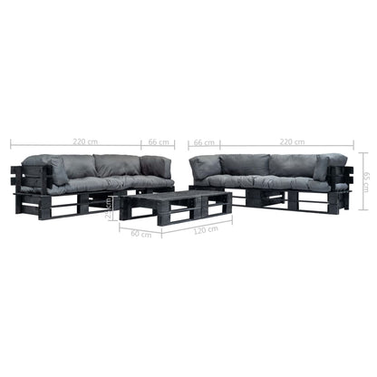 Set Divani da Giardino Pallet 6 pz con Cuscini Grigi in Legno | homemem39