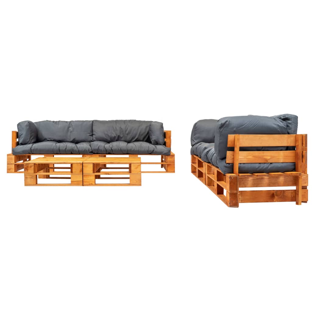 Set Divani da Giardino Pallet 6 pz con Cuscini Grigi in Legno | homemem39