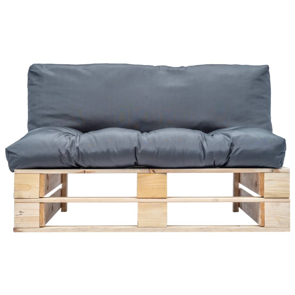 Divano da Giardino a Pallet con Cuscini Grigi in Legno di Pino | homemem39