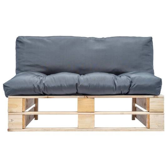 Divano da Giardino a Pallet con Cuscini Grigi in Legno di Pino | homemem39