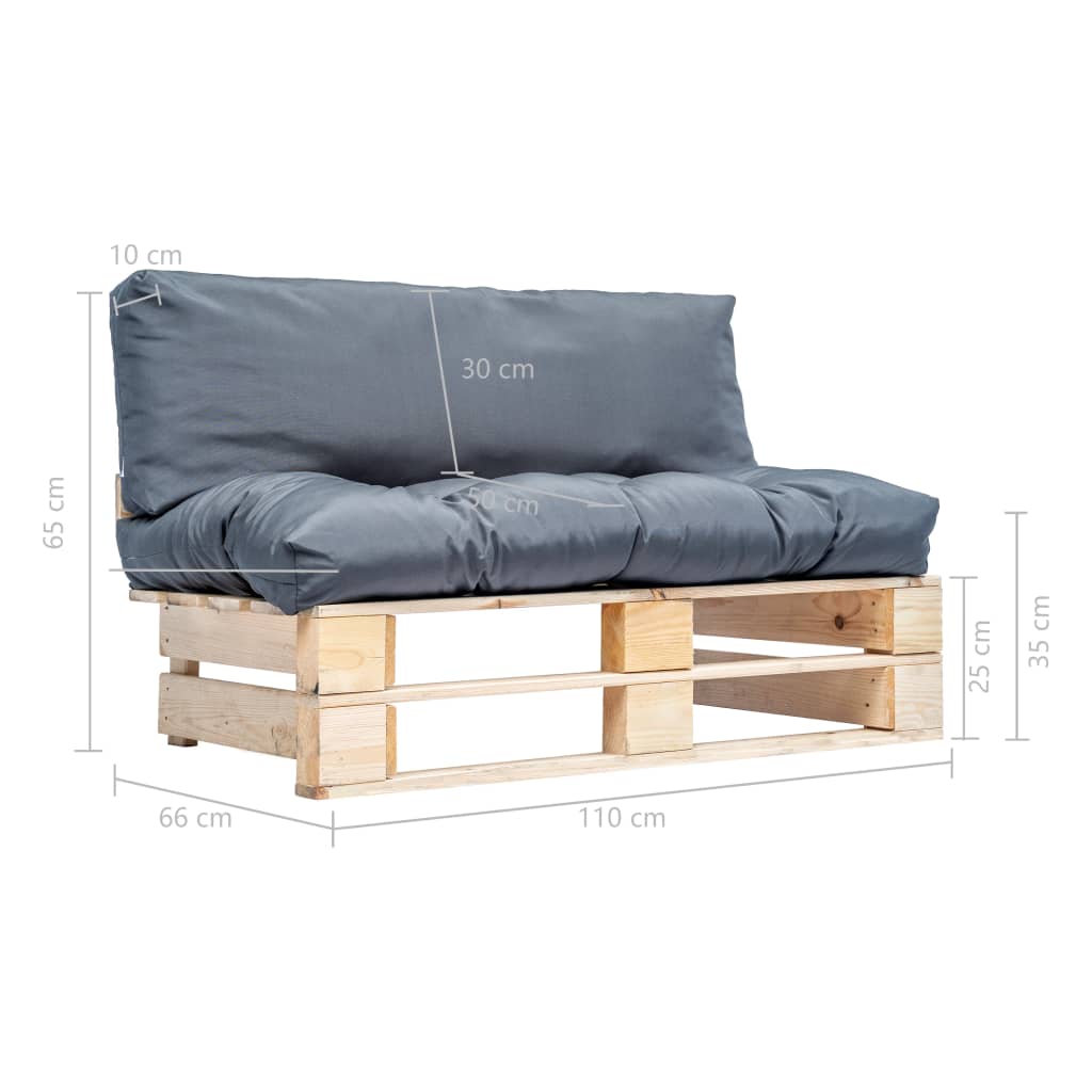 Divano da Giardino a Pallet con Cuscini Grigi in Legno di Pino | homemem39