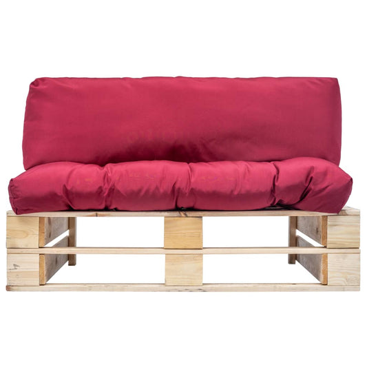 Divano da Giardino a Pallet con Cuscini Rossi in Legno di Pino | homemem39