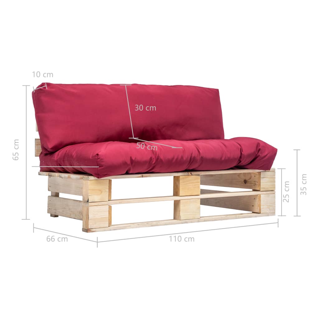 Divano da Giardino a Pallet con Cuscini Rossi in Legno di Pino | homemem39