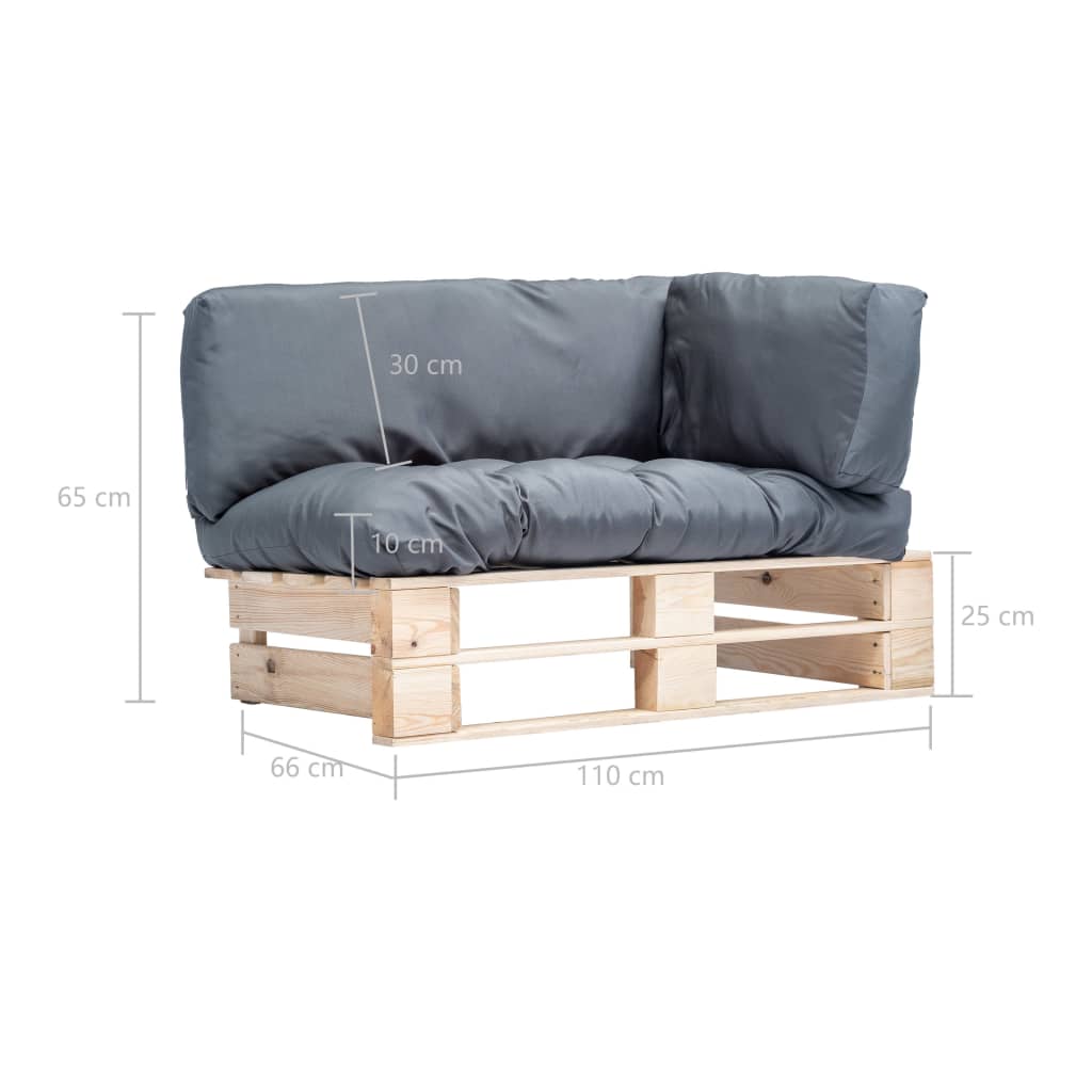 Divano da Giardino a Pallet con Cuscini Grigi in Legno di Pino | homemem39