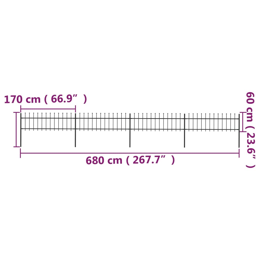 Recinzione da Giardino con Punta a Lancia Acciaio 6,8x0,6m Nera - homemem39