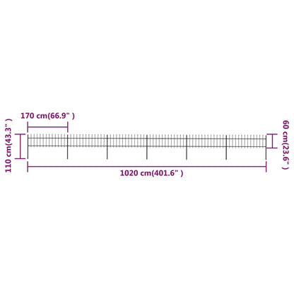 Recinzione da Giardino Punta a Lancia 10,2x0,6 m Acciaio Nera - homemem39