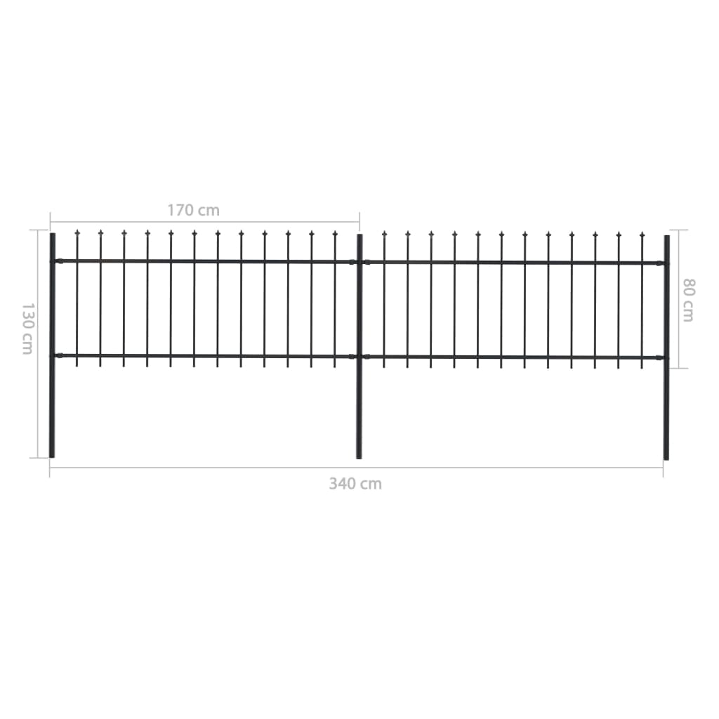 Garden Fence with Steel Spear Tip 3.4x0.8 m Black