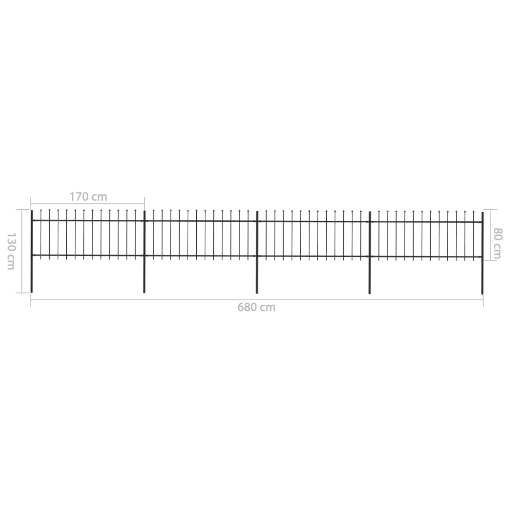 Recinzione da Giardino con Punta a Lancia Acciaio 6,8x0,8m Nera