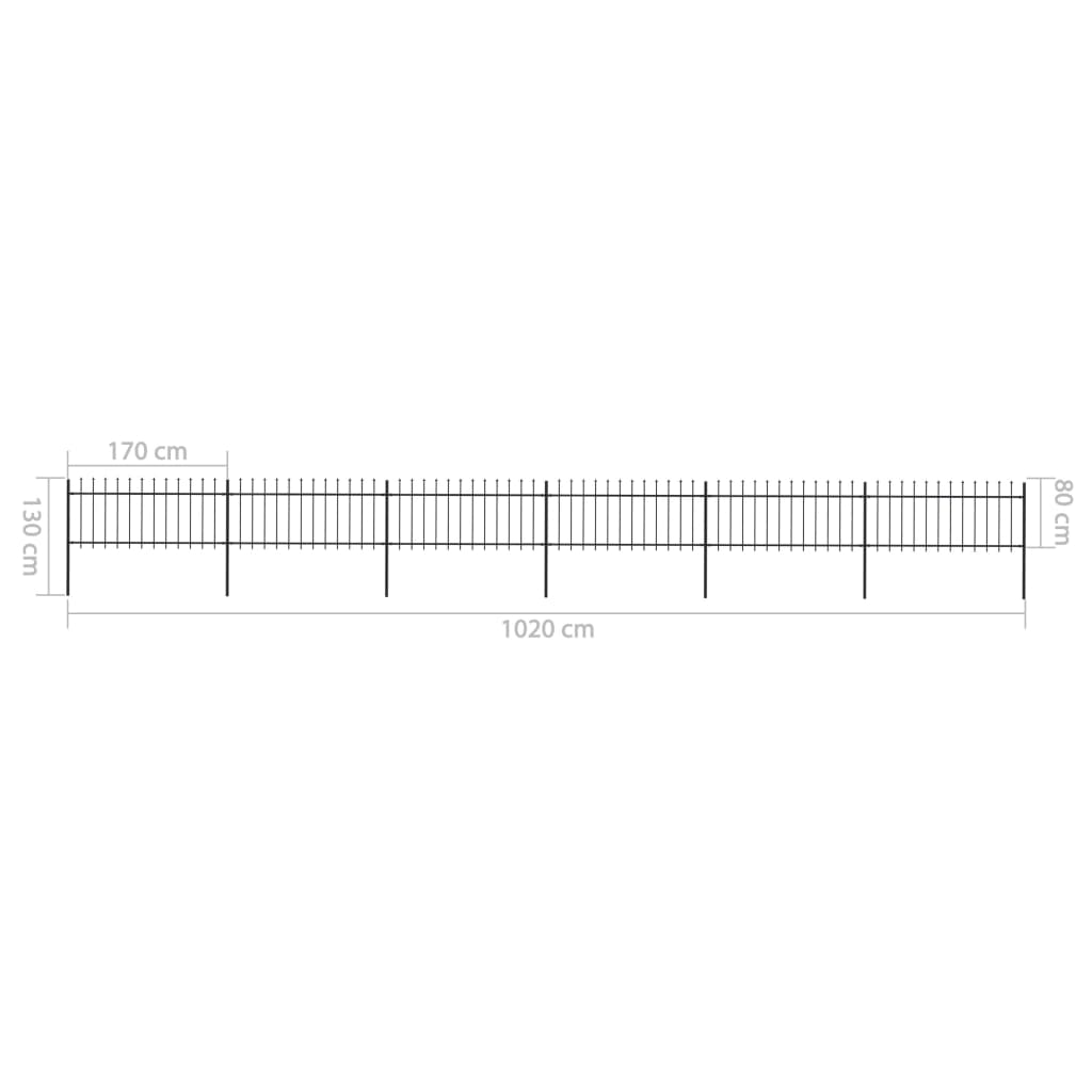 Garden Fence with Steel Spear Tip 10.2x0.8m Black