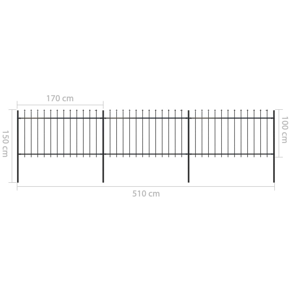 Recinzione Giardino con Punta a Lancia in Acciaio 5,1x1 m Nera - homemem39