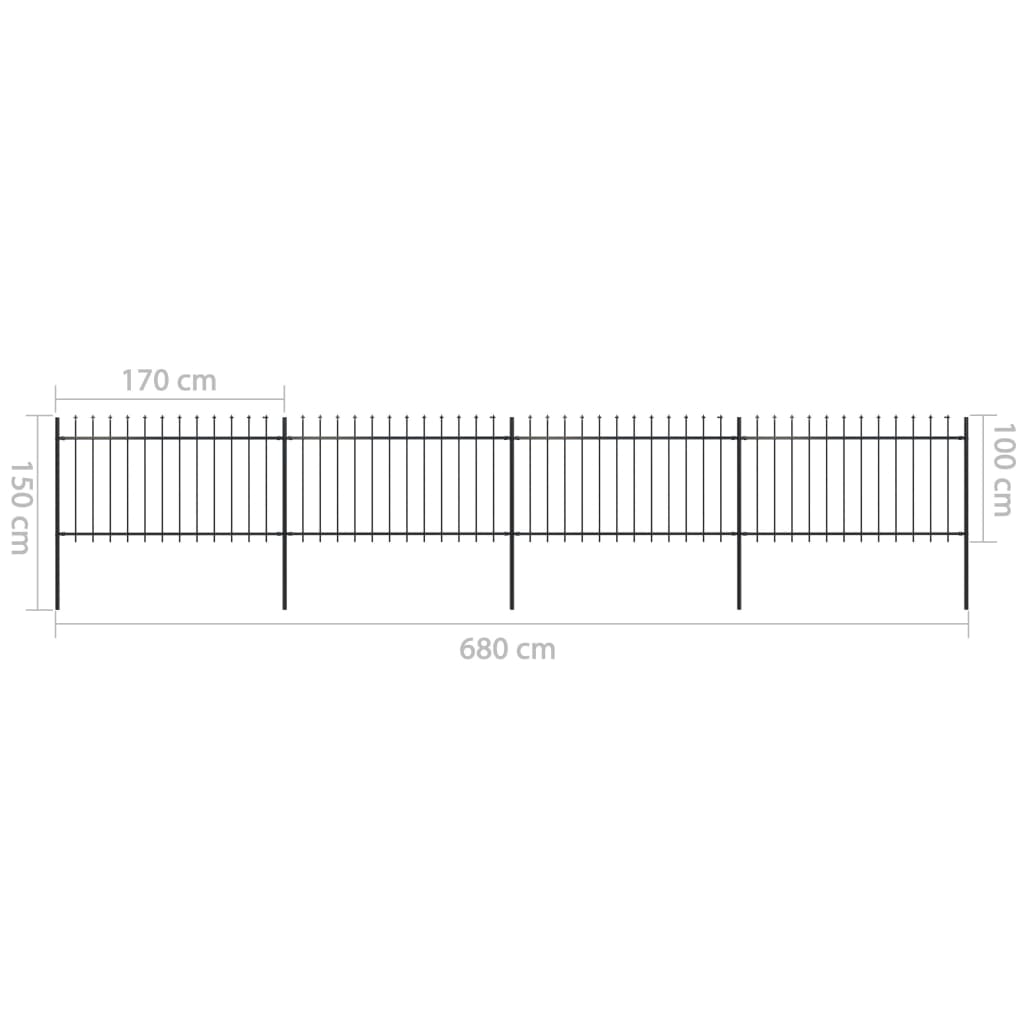 Recinzione da Giardino con Punta a Lancia Acciaio 6,8x1m Nera