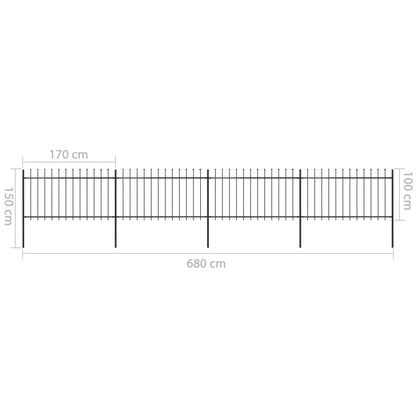 Garden Fence with Steel Spear Tip 6.8x1m Black
