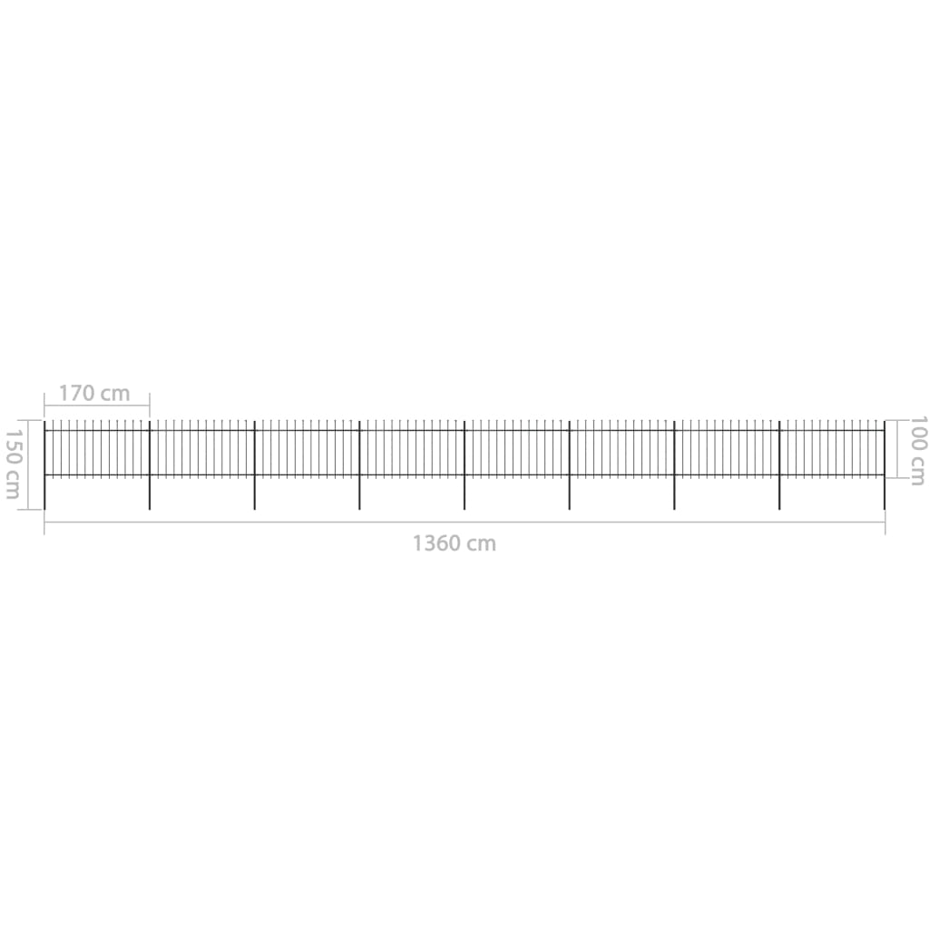 Garden Fence with Steel Spear Tip 13.6x1 m Black