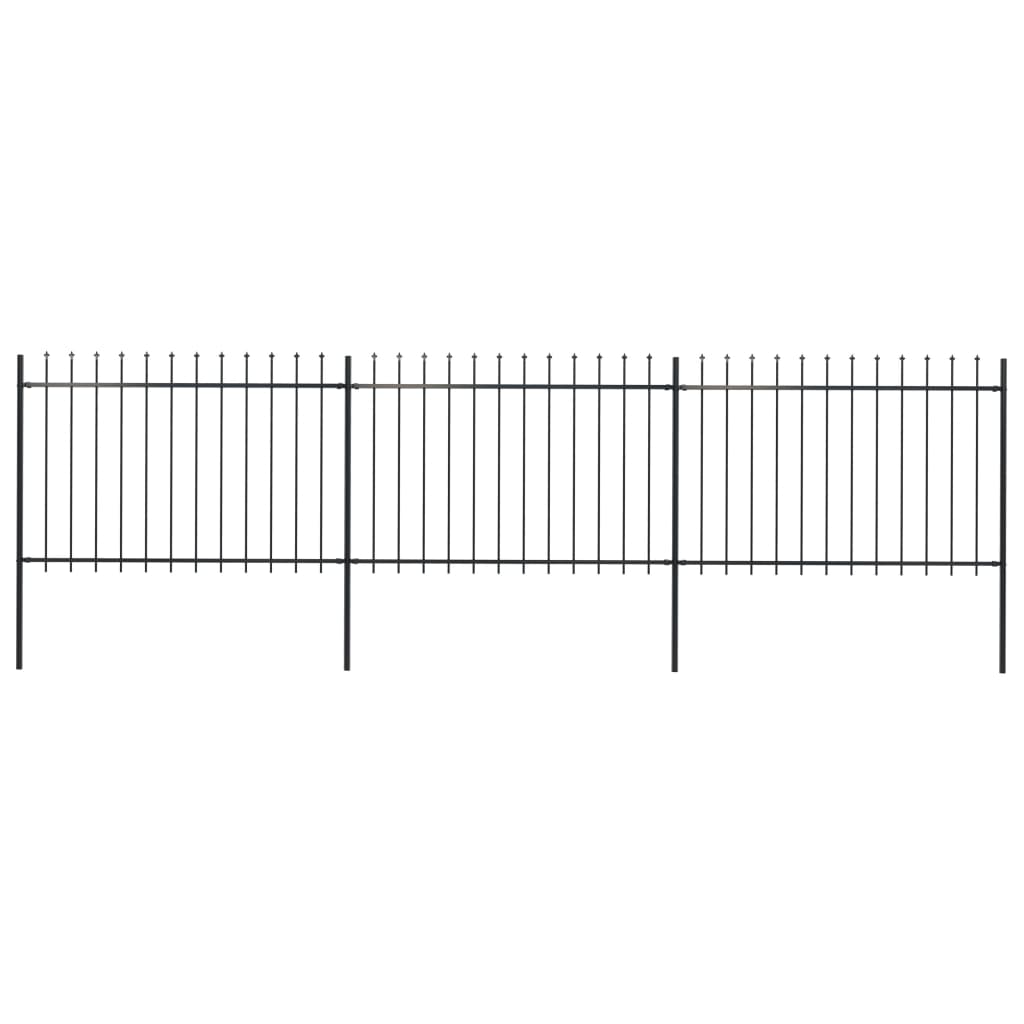 Garden Fence with Steel Spear Tip 5.1x1.2m Black