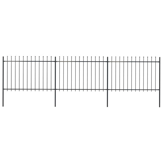 Garden Fence with Steel Spear Tip 5.1x1.2m Black