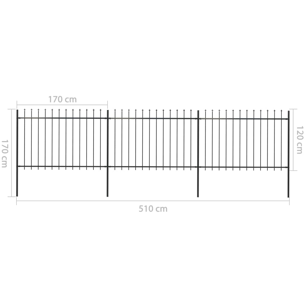 Garden Fence with Steel Spear Tip 5.1x1.2m Black