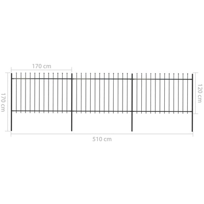 Garden Fence with Steel Spear Tip 5.1x1.2m Black