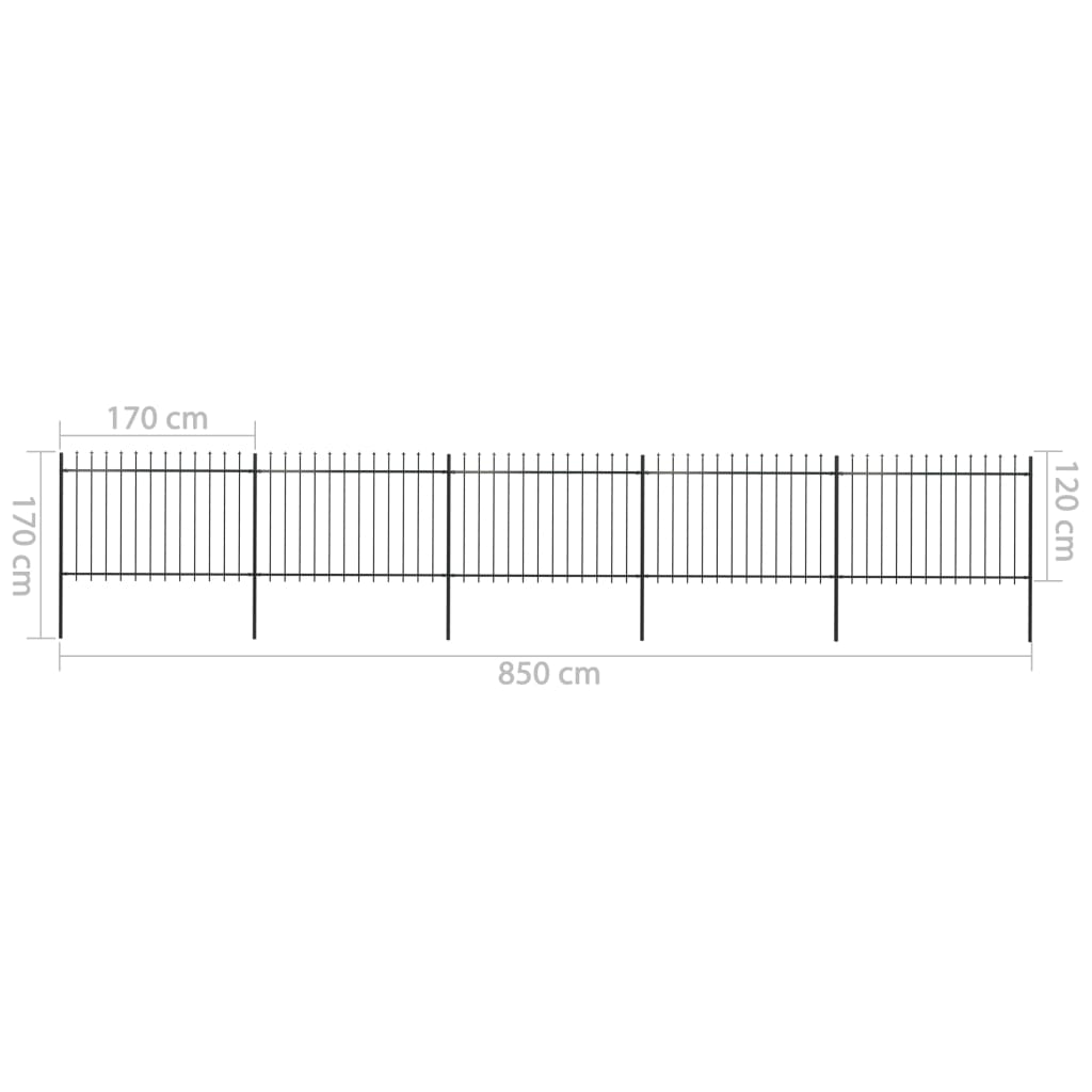 Recinzione Giardino con Punta a Lancia in Acciaio 8,5x1,2m Nera - homemem39