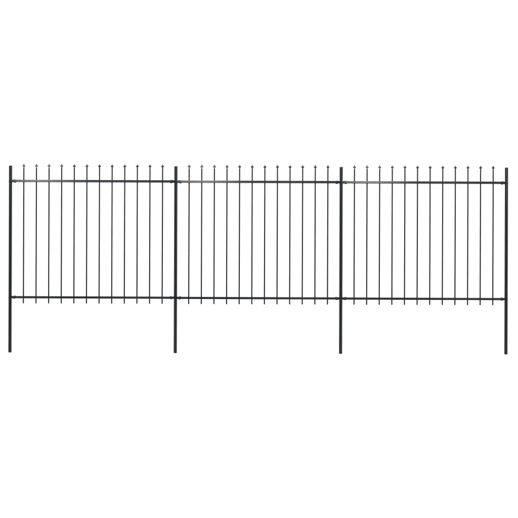Garden Fence with Steel Spear Tip 5.1x1.5m Black