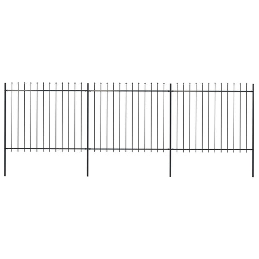 Garden Fence with Steel Spear Tip 5.1x1.5m Black