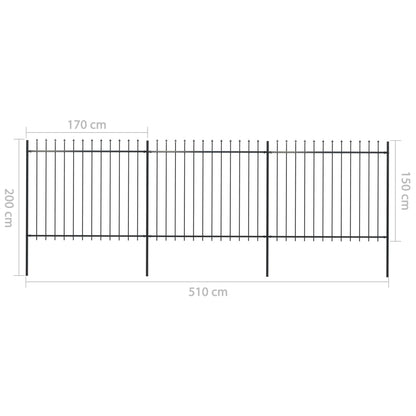 Garden Fence with Steel Spear Tip 5.1x1.5m Black