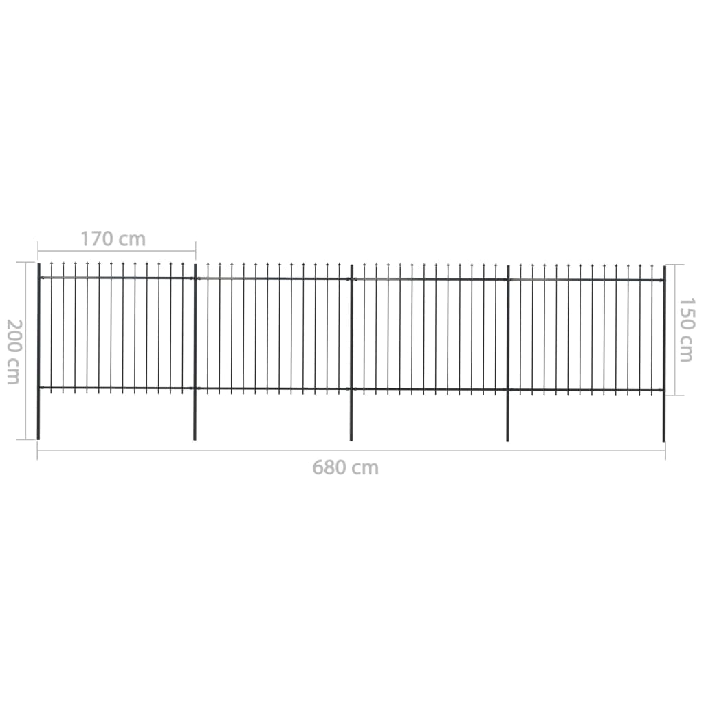 Recinzione Giardino con Punta a Lancia in Acciaio 6,8x1,5m Nera - homemem39