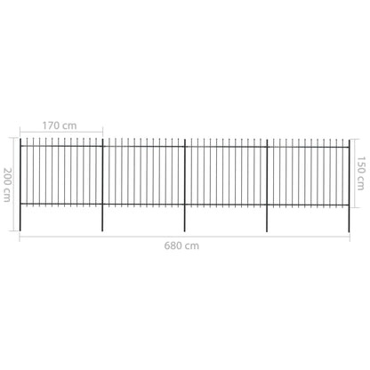 Recinzione Giardino con Punta a Lancia in Acciaio 6,8x1,5m Nera - homemem39