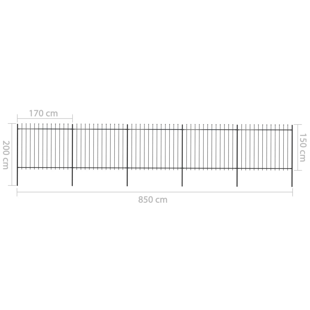 Recinzione Giardino con Punta a Lancia in Acciaio 8,5x1,5 m Nera - homemem39