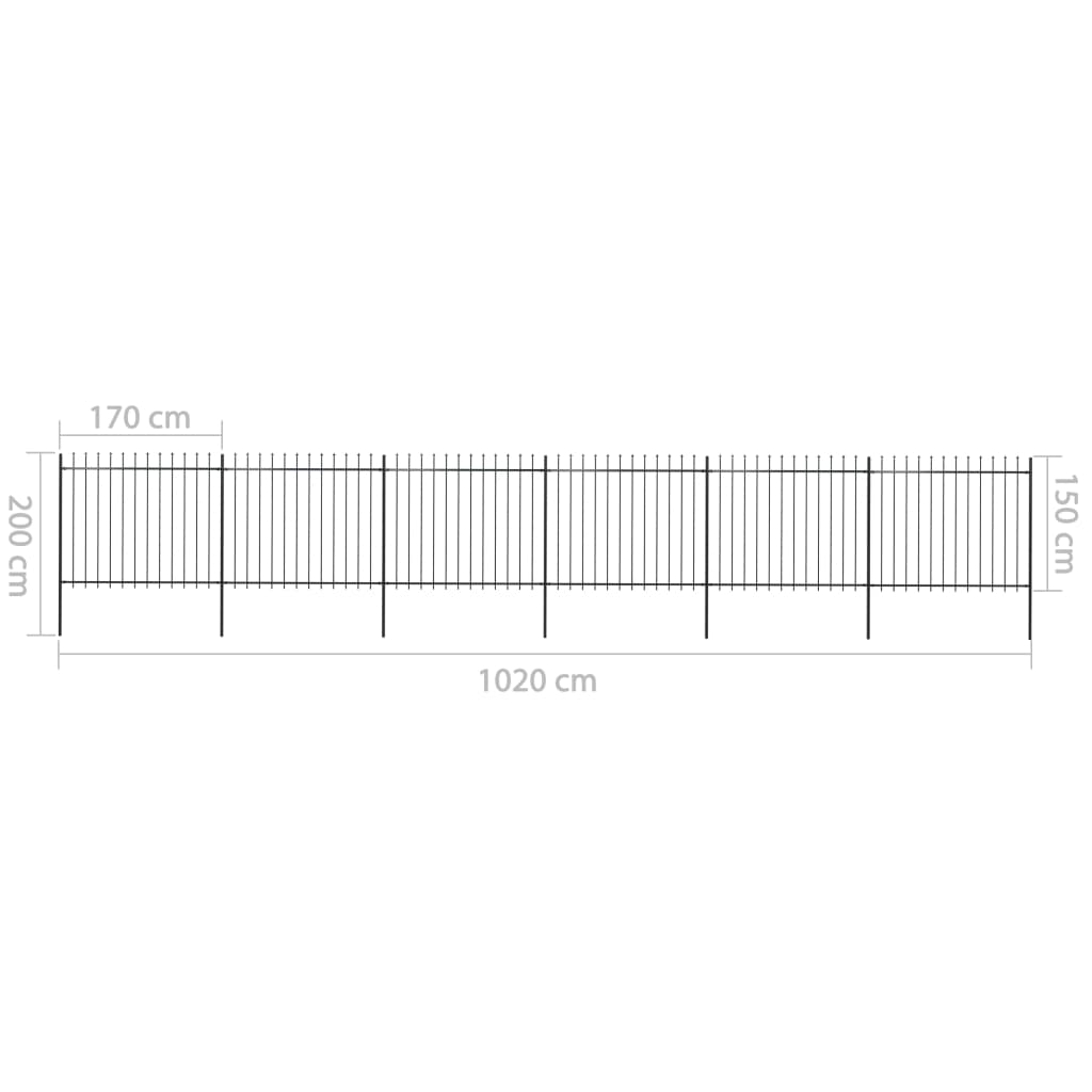 Recinzione da Giardino Punta a Lancia in Acciaio 10,2x1,5m Nera - homemem39