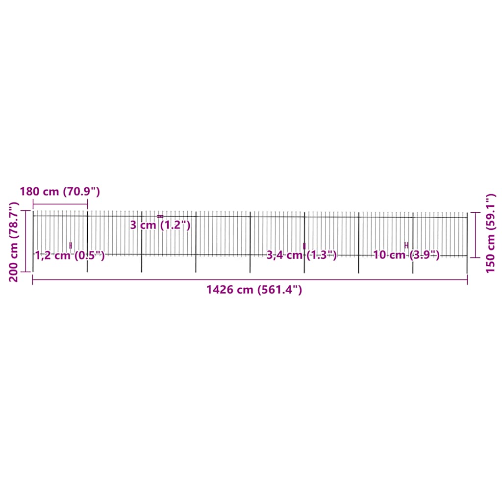 Recinzione da Giardino con Punta a Lancia in Acciaio 1426x150 cm Nero - homemem39