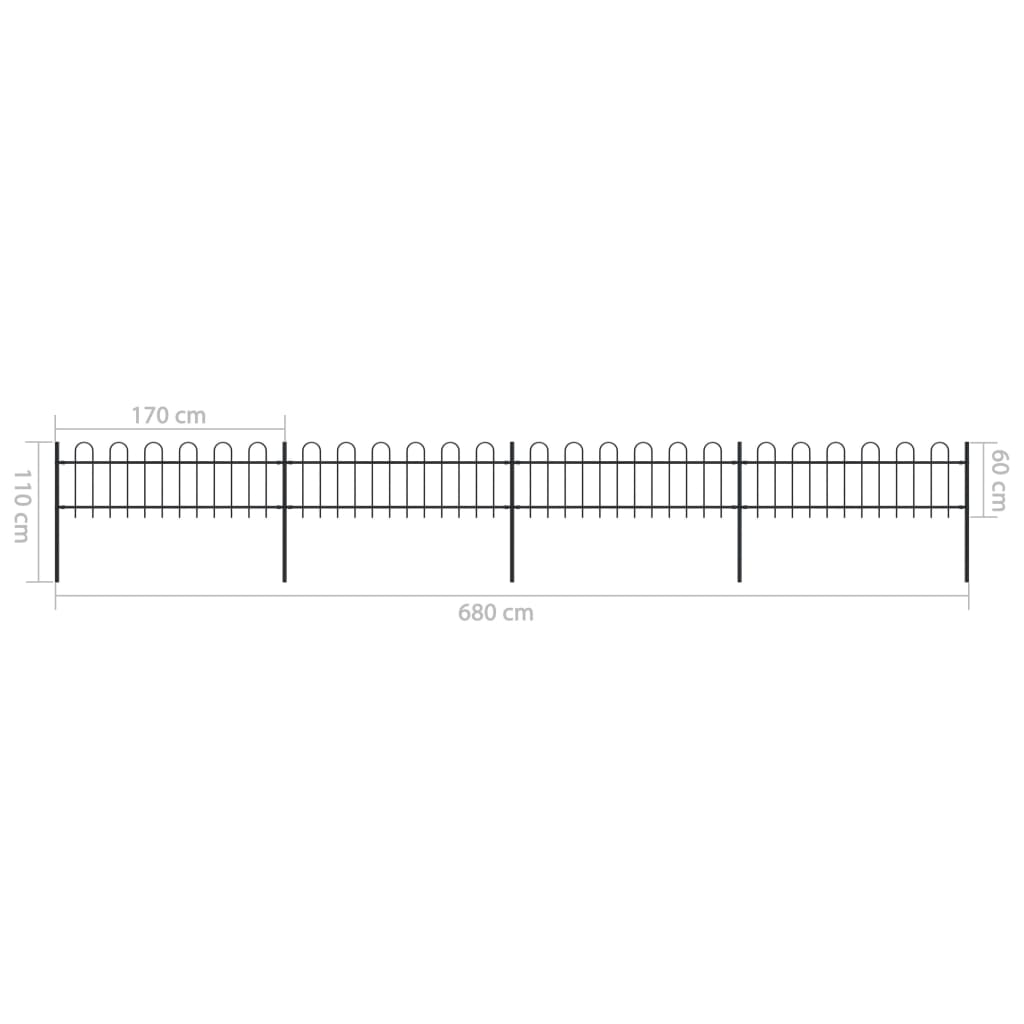 Recinzione da Giardino con Punta Tonda in Acciaio 6,8x0,6m Nera - homemem39