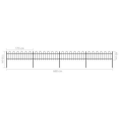 Recinzione da Giardino con Punta Tonda in Acciaio 6,8x0,6m Nera - homemem39