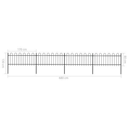 Recinzione da Giardino con Punta Tonda in Acciaio 6,8x0,8m Nera - homemem39