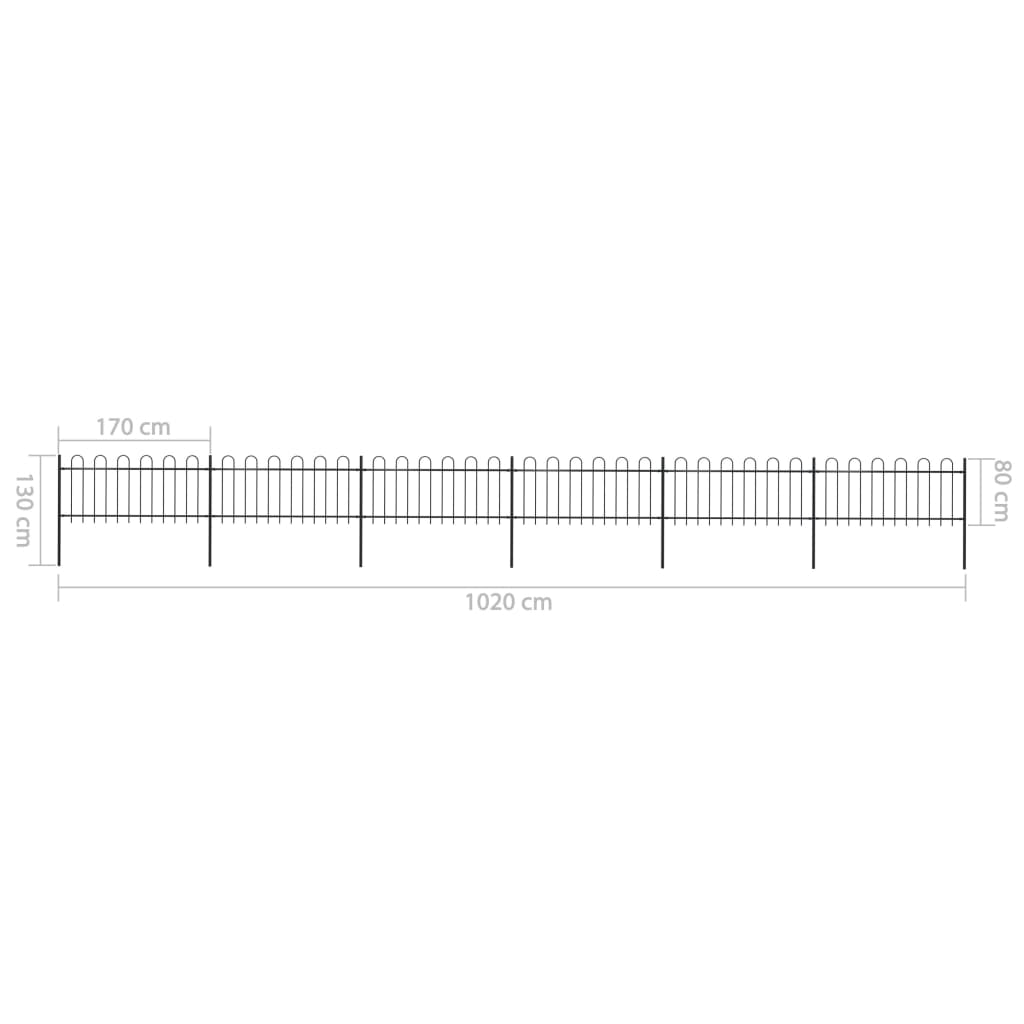 Recinzione Giardino con Punta Tonda Acciaio 10,2x0,8m Nera - homemem39